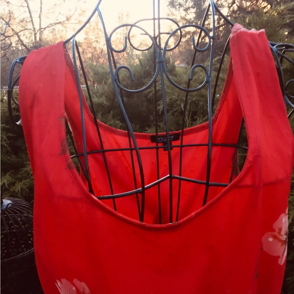 Willow Red Smocked  stretchy mesh lined Peplum Tank Top - Picture 3 of 13